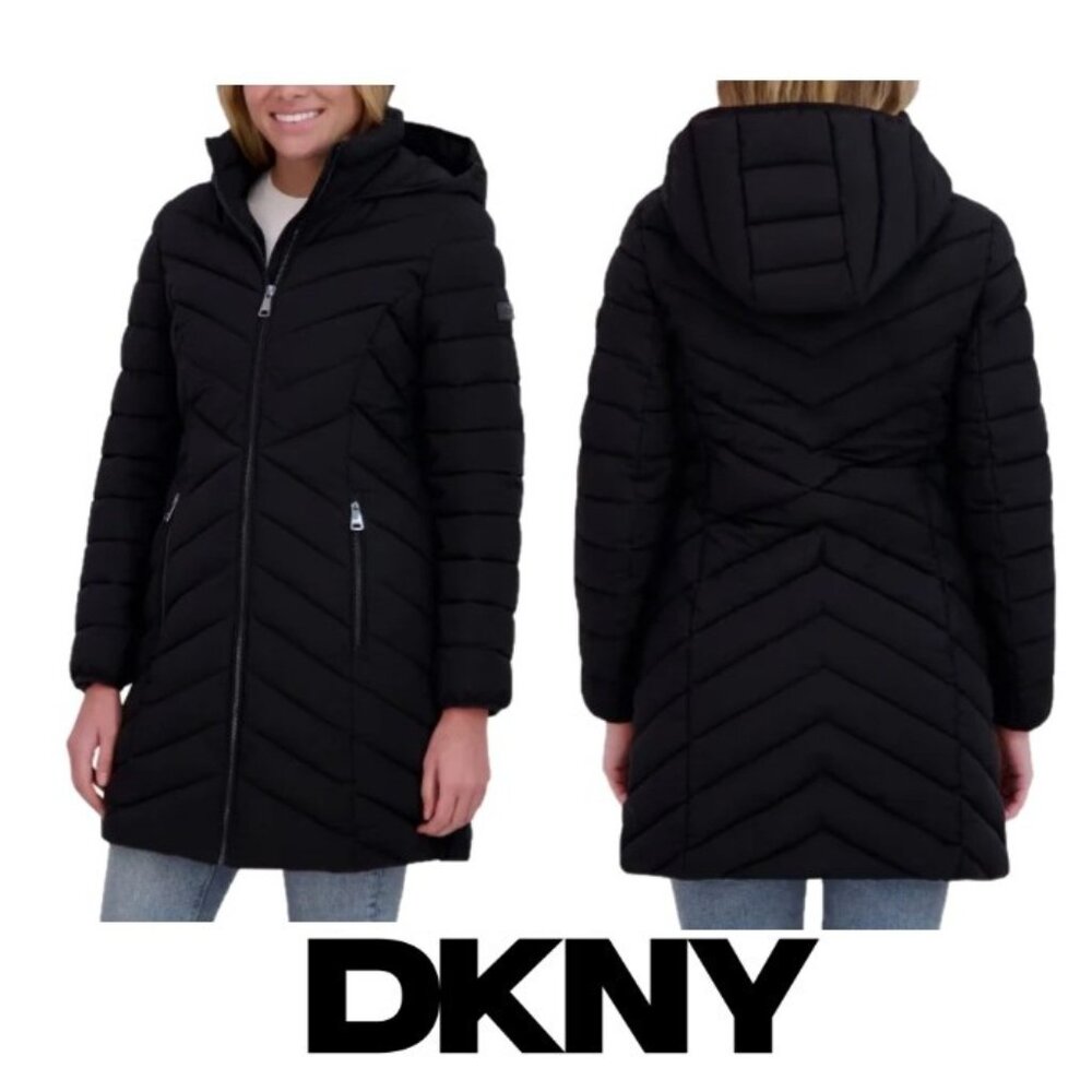 NWT DKNY Women's Stretch Walker Stretch Coat, Black